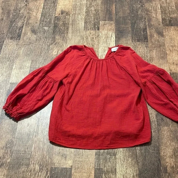 Universal Thread Pleaded Gauze Red Bell Sleeve Top M - Picture 2 of 8
